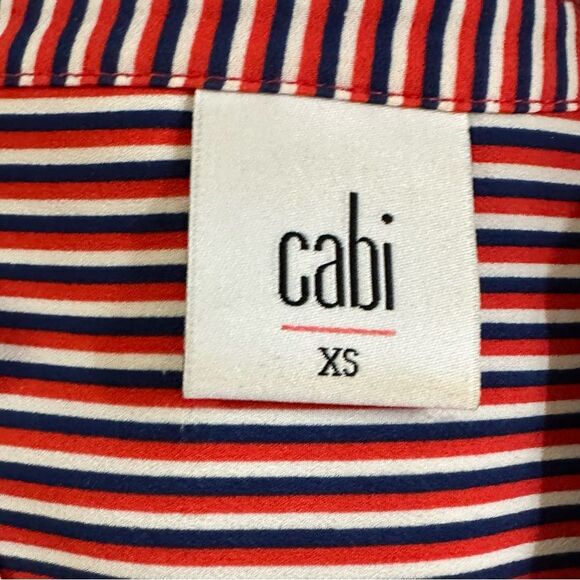 CABI Red White Blue Stripe V-Neck Long Sleeve Top Blouse Women's X-Small - Picture 4 of 9